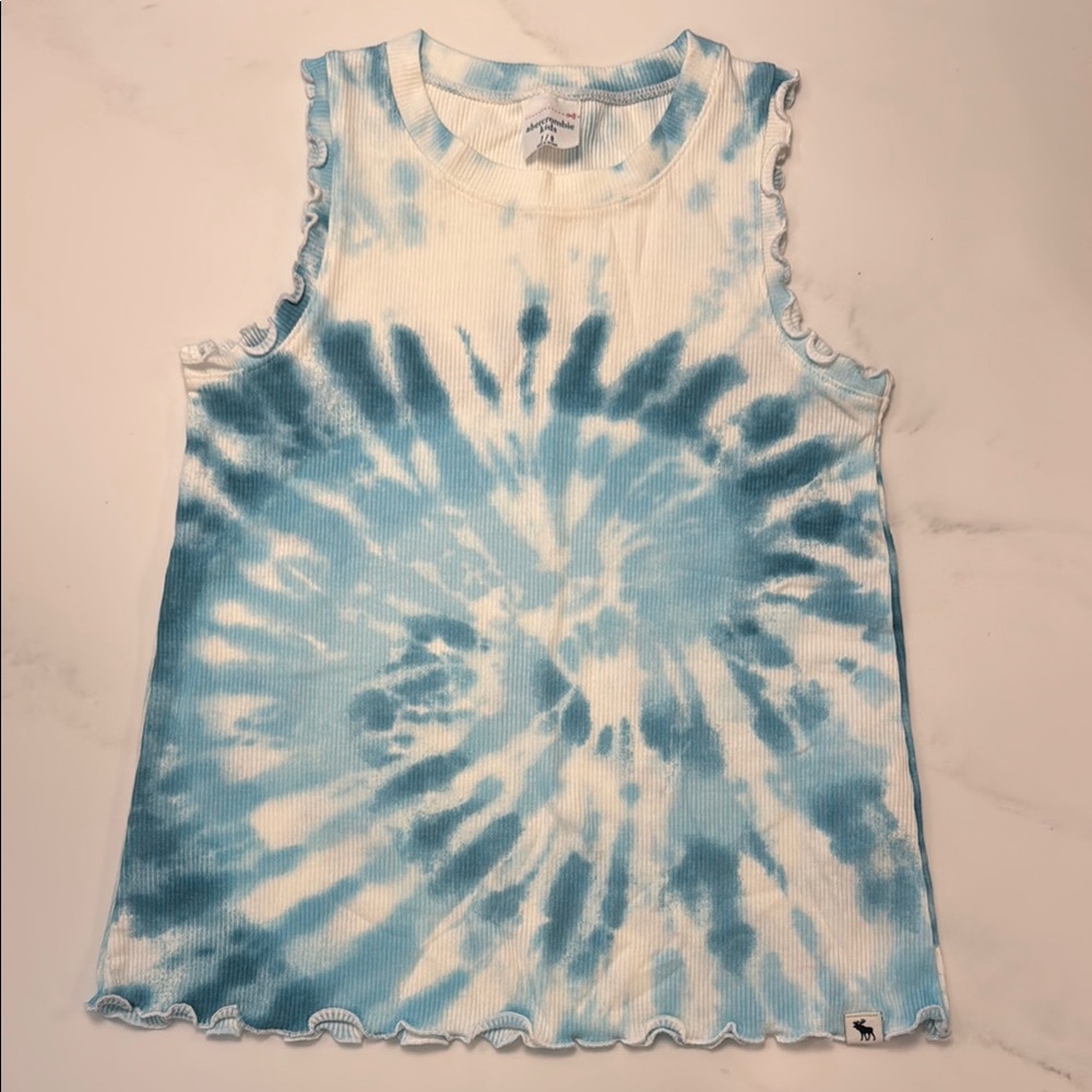 Abercrombie Kids Blue and White Tie-Dye Ruffle Top